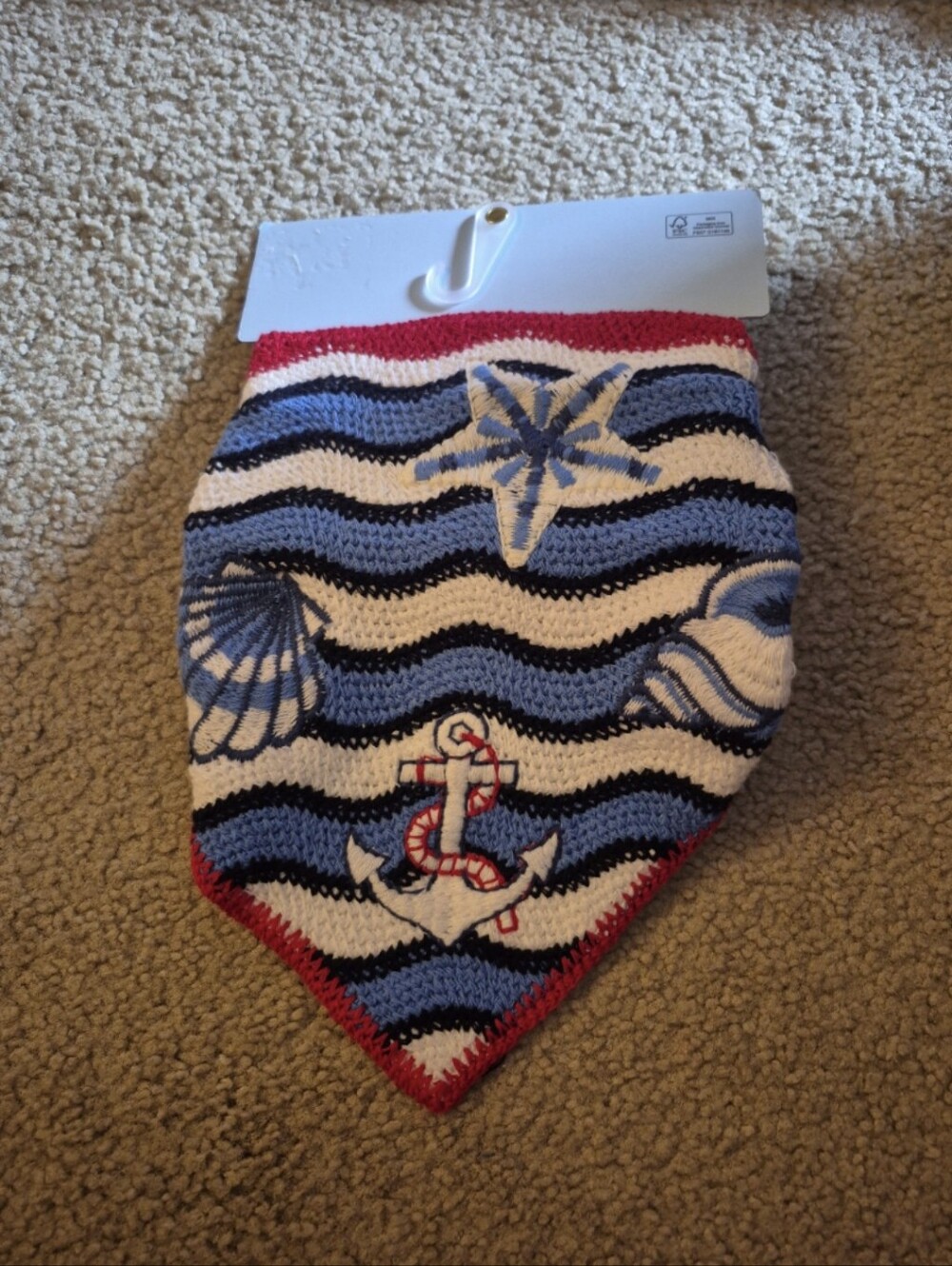 Piper K Nautical Anchor & Shell Blue Striped Crocheted Head Scarf